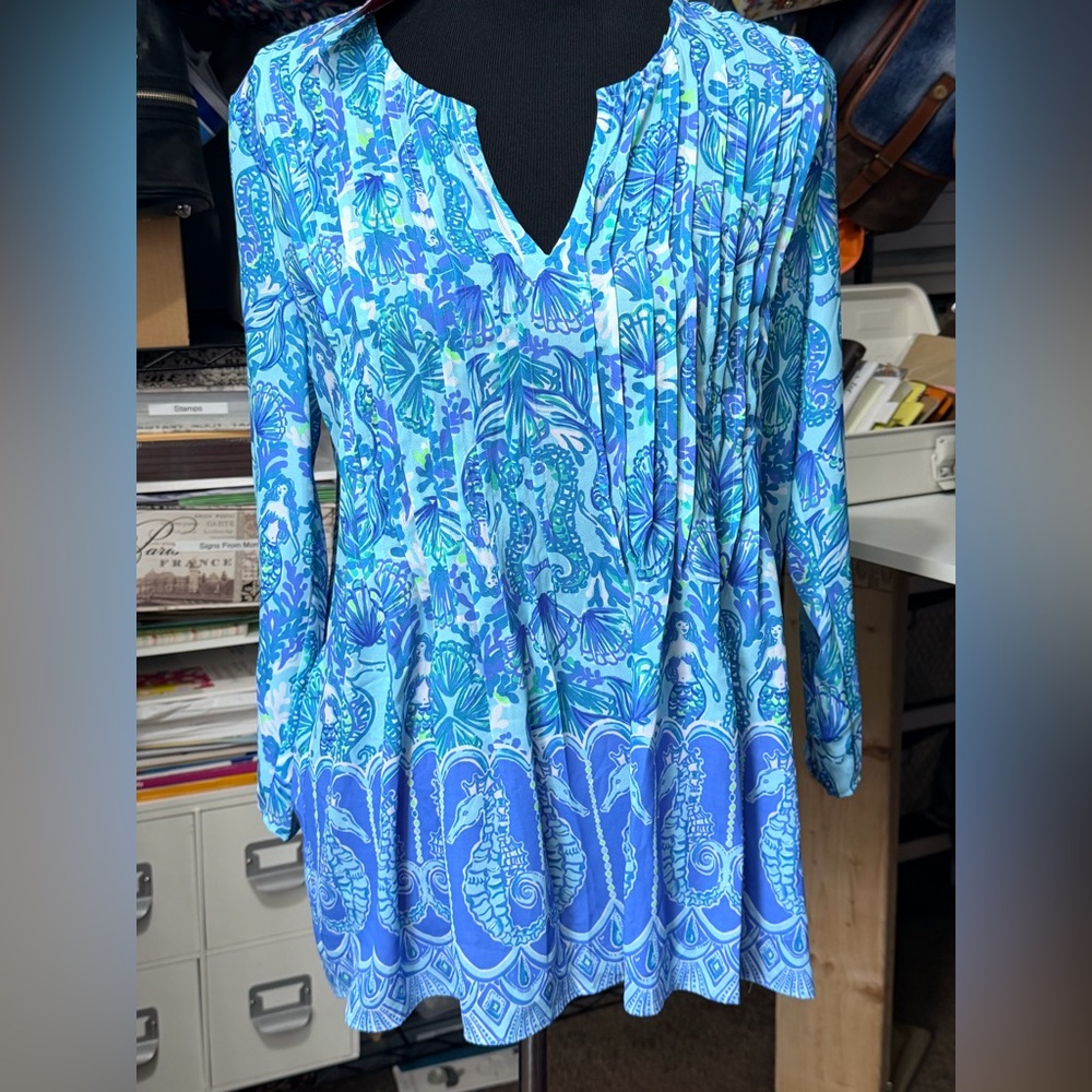 Lilly Pulitzer Blue & Aqua Seagrass Print Tunic - Size small - NWT